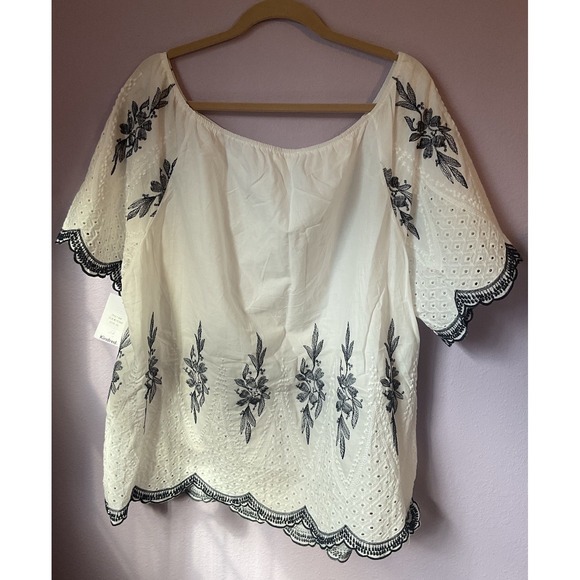 Kindred Tops - Kindred White Navy Eyelet Boho Embroidered Cotton Blouse Top Mini Dress 3X New